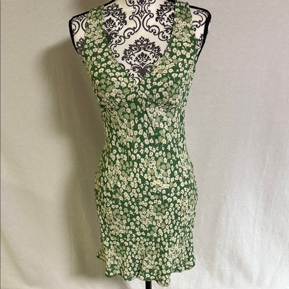 Reformation Calix Green &white Floral Mento pattern Mini Dress Ditsy Print - Picture 2 of 13